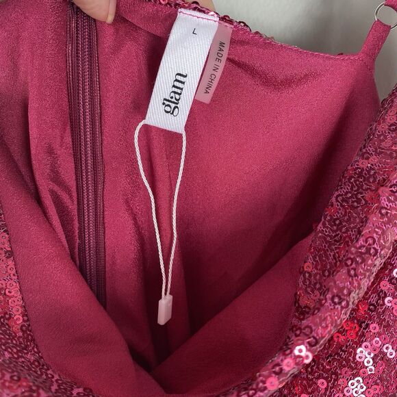 Womens Holiday Party Dress Red Sequin Mini Slip Dress Sz Large Prom Wedding NEW - Picture 5 of 10